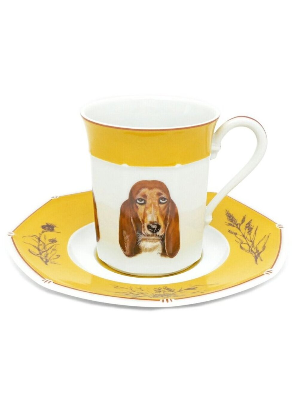 Hermes Tea Cup & Saucer Bazett Hound Chasse Yellow Coffee C&s Ceramics Dog